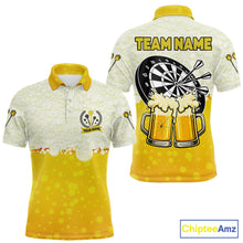 Load image into Gallery viewer, Personalized Yellow Funny Darts And Beer Men's Dart Shirts, Darts Team Jersey Polo &amp; 1/4 Zip TDM5509