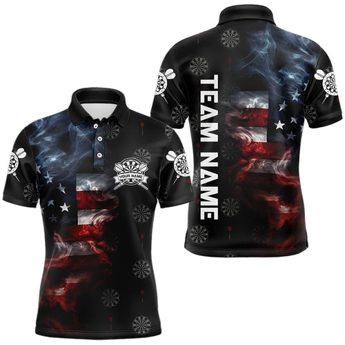 Smoke American Flag Darts Polo, Quarter-Zip Shirt Custom Patriotic Dart Shirts For Men Dart Jerseys TDM3454
