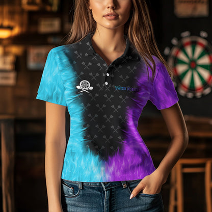 Blue And Purple Flame Women Dart Shirt With Pocket Option Custom Dart Jersey TDM3759