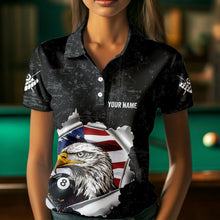 Load image into Gallery viewer, Personalized 8 Ball Pool Eagle US Flag Billiard Shirts For Women Custom Black Grunge Billiard Jerseys TDM3762