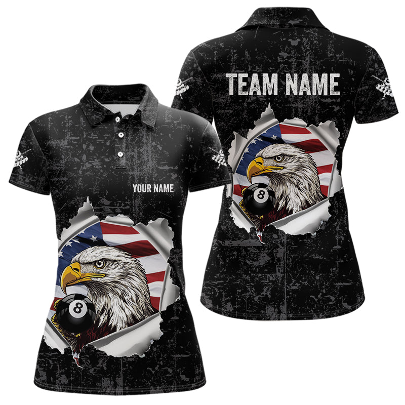 Personalized 8 Ball Pool Eagle US Flag Billiard Shirts For Women Custom Black Grunge Billiard Jerseys TDM3762