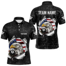 Load image into Gallery viewer, Personalized 8 Ball Pool Eagle US Flag Billiard Shirts For Men Custom Black Grunge Billiard Jerseys TDM3762