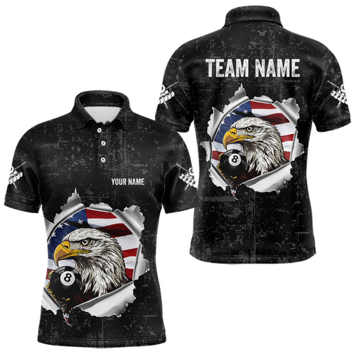 Personalized 8 Ball Pool Eagle US Flag Billiard Shirts For Men Custom Black Grunge Billiard Jerseys TDM3762