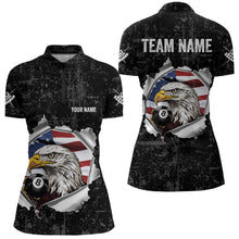 Load image into Gallery viewer, Personalized 8 Ball Pool Eagle US Flag Billiard Shirts For Women Custom Black Grunge Billiard Jerseys TDM3762