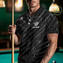Load image into Gallery viewer, Black US Flag 8 Ball Fire Billiard Shirt For Men Custom Billiard Team Jersey Polo &amp; 1/4 Zip TDM6122