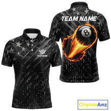 Load image into Gallery viewer, Black US Flag 8 Ball Fire Billiard Shirt For Men Custom Billiard Team Jersey Polo &amp; 1/4 Zip TDM6122