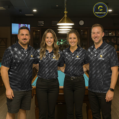 Black US Flag 9 Ball Fire Billiard Shirt For Men Custom Billiard Team Jersey Polo & 1/4 Zip TDM6123