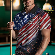Load image into Gallery viewer, American Flag Fire 8 Ball Pool Billiard Shirt For Men Custom Billiard Team Jersey Polo &amp; 1/4 Zip TDM6124