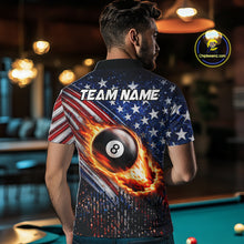 Load image into Gallery viewer, American Flag Fire 8 Ball Pool Billiard Shirt For Men Custom Billiard Team Jersey Polo &amp; 1/4 Zip TDM6124