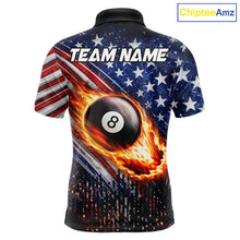 Load image into Gallery viewer, American Flag Fire 8 Ball Pool Billiard Shirt For Men Custom Billiard Team Jersey Polo &amp; 1/4 Zip TDM6124