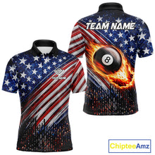 Load image into Gallery viewer, American Flag Fire 8 Ball Pool Billiard Shirt For Men Custom Billiard Team Jersey Polo &amp; 1/4 Zip TDM6124