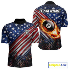 Load image into Gallery viewer, American Flag Fire 8 Ball Pool Billiard Shirt For Men Custom Billiard Team Jersey Polo &amp; 1/4 Zip TDM6124