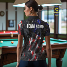 Load image into Gallery viewer, American Flag Smoke 8 Ball Billiard Shirts For Women Custom Patriotic Billiard Pool Team Jerseys TDM4028
