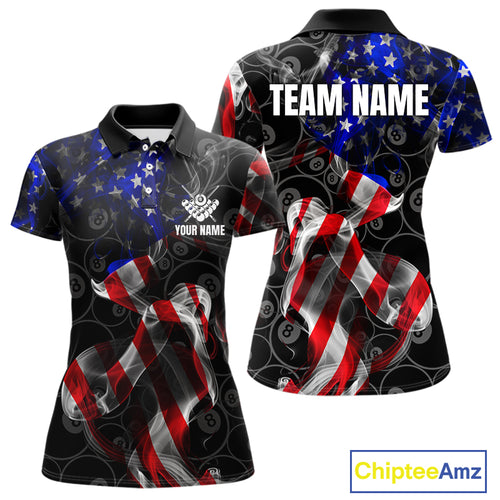 American Flag Smoke 8 Ball Billiard Shirts For Women Custom Patriotic Billiard Pool Team Jerseys TDM4028