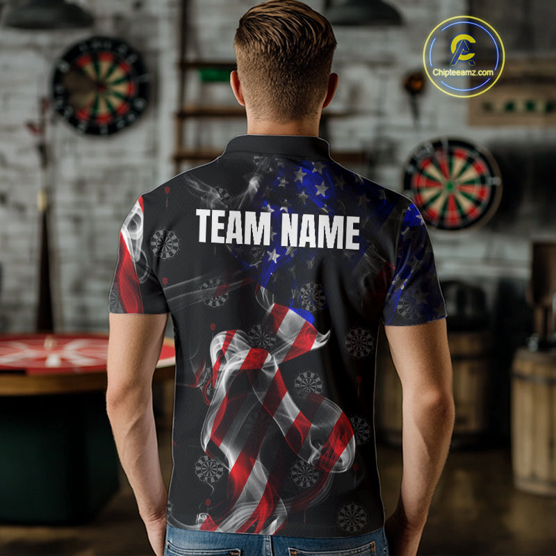 Custom Men's Dart Shirt With Pocket Option, US Flag Smoke Darts Team Jersey TDM4029
