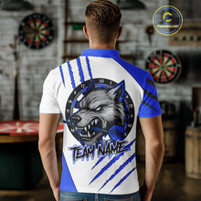 Load image into Gallery viewer, Blue And White Custom Claw Wolf Dart Shirts For Men, Dart Team Shirt Polo &amp; 1/4 Zip, Dart Jerseys TDM4032