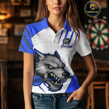 Load image into Gallery viewer, Blue And White Custom Claw Wolf Dart Shirts For Women, Dart Team Shirt Polo &amp; 1/4 Zip, Dart Jerseys TDM4032