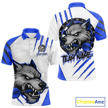 Load image into Gallery viewer, Blue And White Custom Claw Wolf Dart Shirts For Men, Dart Team Shirt Polo &amp; 1/4 Zip, Dart Jerseys TDM4032