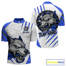 Load image into Gallery viewer, Blue And White Custom Claw Wolf Dart Shirts For Men, Dart Team Shirt Polo &amp; 1/4 Zip, Dart Jerseys TDM4032