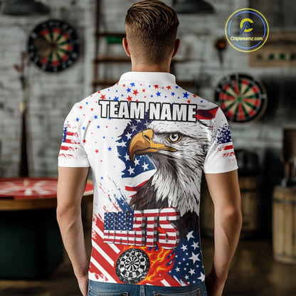 American Flag Eagle Dart Shirt For Men – 3D Dartboard Fire Flame Custom Patriotic Dart Team Jersey TDM4036