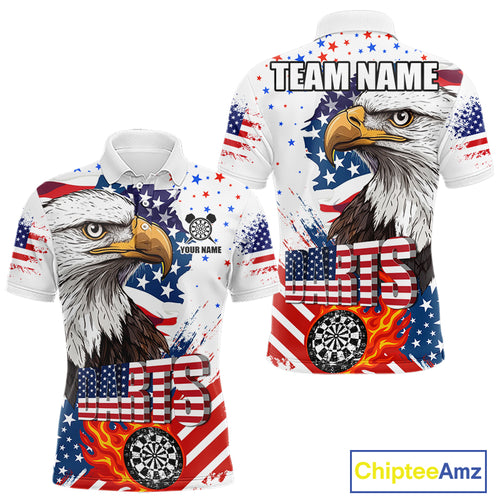 American Flag Eagle Dart Shirt For Men – 3D Dartboard Fire Flame Custom Patriotic Dart Team Jersey TDM4036