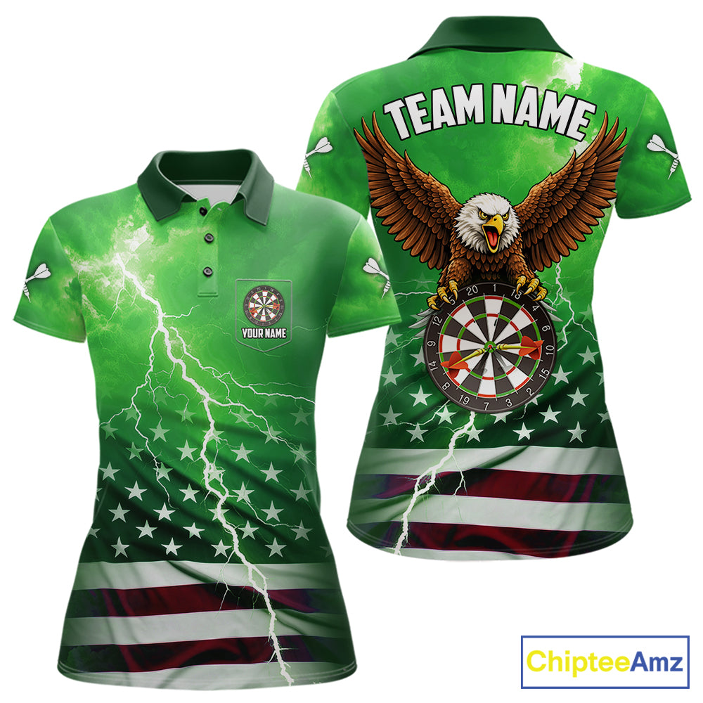 Green Lightning American Flag Eagle Dart Shirt With Pocket Option For Women TDM6552