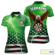 Load image into Gallery viewer, Green Lightning American Flag Eagle Dart Shirt With Pocket Option For Women TDM6552