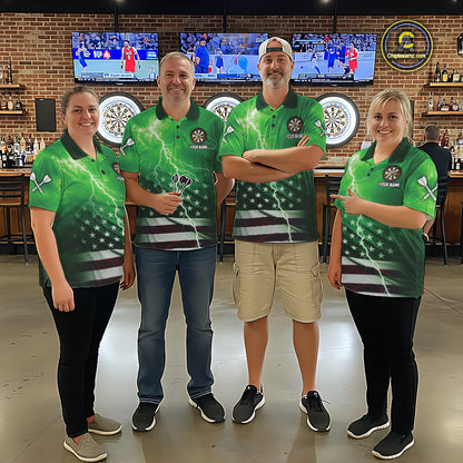 Green Lightning American Flag Eagle Dart Shirt With Pocket Option For Men TDM6552