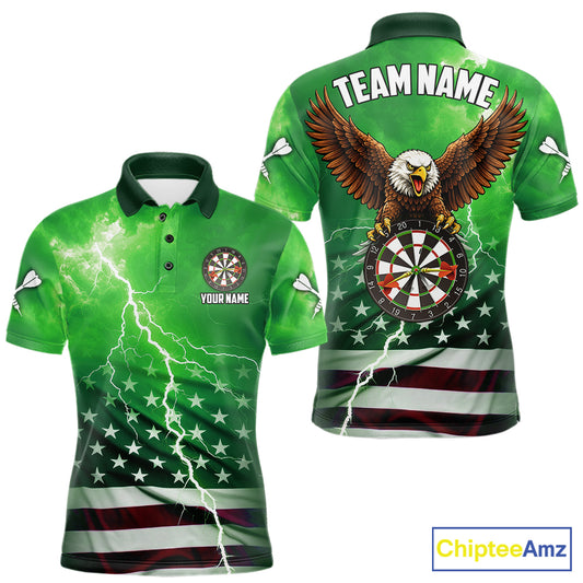 Green Lightning American Flag Eagle Dart Shirt With Pocket Option For Men TDM6552