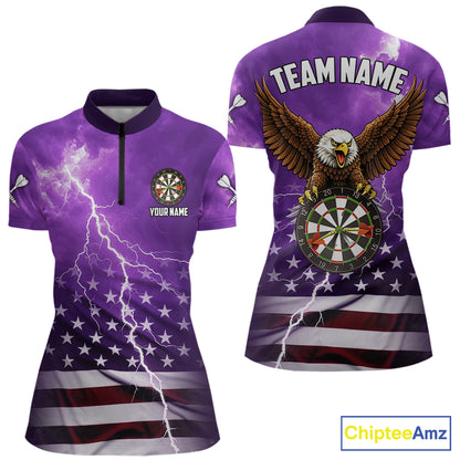 Purple Lightning American Flag Eagle Dart Shirt With Pocket Option For Women TDM6554