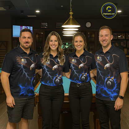 Blue Flaming Eagle 8 Ball & 9 Ball Billiard Shirts For Women Custom Pool Team Jersey Polo & 1/4 Zip TDM6561