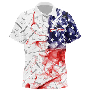 Personalized American Flag Smoke Kid Golf Polo Shirts Patriotic Golf Shirts For Kid, Golf Gifts TDM1850