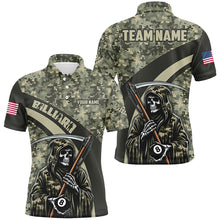 Load image into Gallery viewer, Personalized Death Skeleton Green Camo Billiard Shirts For Men Custom Military Billiard Jerseys TDM2062