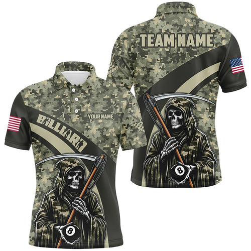 Personalized Death Skeleton Green Camo Billiard Shirts For Men Custom Military Billiard Jerseys TDM2062