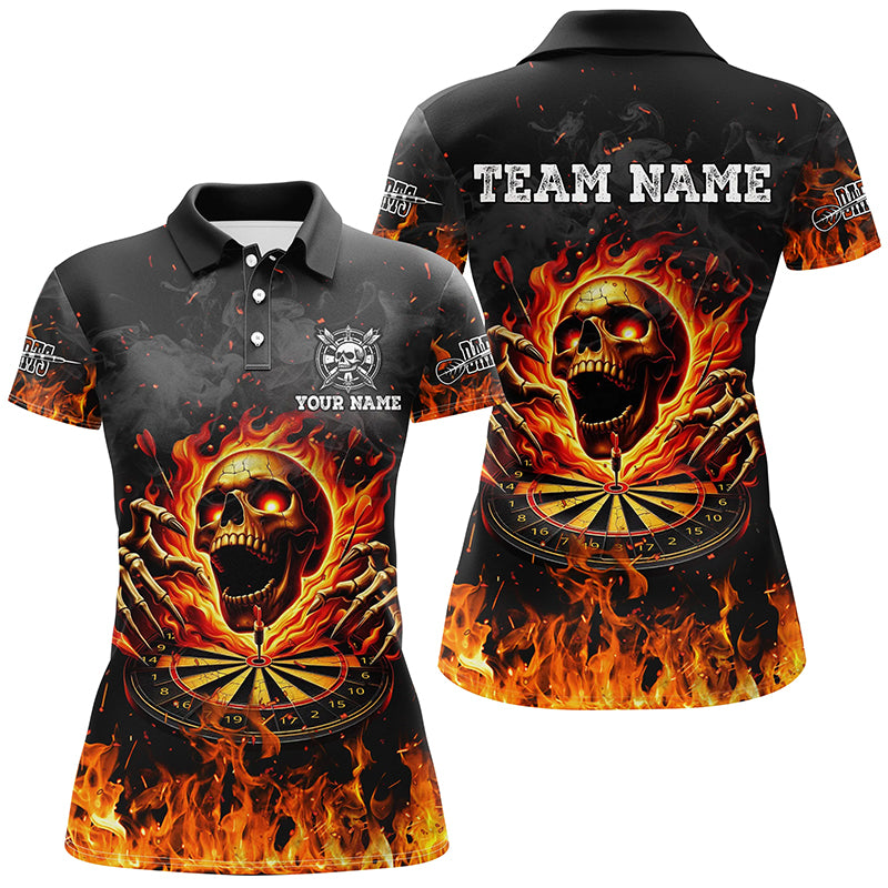 3D Fire Skull Flame Dartboard Short Sleeves Polo & Quarter-Zip Shirts Custom Darts Shirts For Women TDM2280