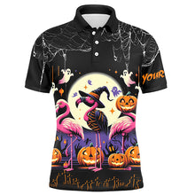 Load image into Gallery viewer, Funny Mens Golf Polo Shirts Custom Name Black Halloween Pattern Flamingo Golf Friend Outfits TDM2541