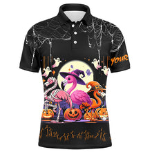 Load image into Gallery viewer, Funny Mens Golf Polo Shirts Black Halloween Pattern Custom Name Flamingo Golf Friend Outfits TDM2542