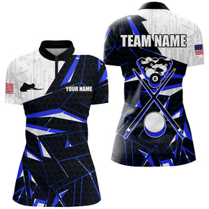 Best Billiard Jerseys For Women Custom Polo & 1/4 Zip Shirts, Billiard Tournament Team Shirts | Blue TDM2544