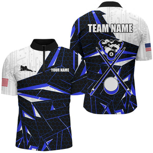 Best Billiard Jerseys For Men Custom Polo & 1/4 Zip Shirts, Billiard Tournament Team Shirts | Blue TDM2544