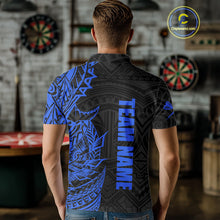 Load image into Gallery viewer, Personalized Black And Blue Tribal Darts Polo &amp; Quarter Zip Custom Dart Shirts For Men Dart Jersey TDM4826
