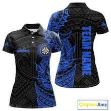 Load image into Gallery viewer, Personalized Black And Blue Tribal Darts Polo &amp; Quarter Zip Custom Dart Shirts For Women Dart Jersey TDM4826