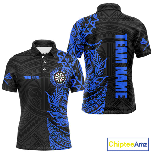 Personalized Black And Blue Tribal Darts Polo & Quarter Zip Custom Dart Shirts For Men Dart Jersey TDM4826