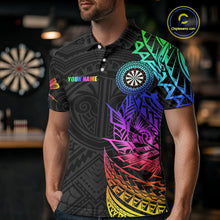 Load image into Gallery viewer, Personalized Rainbow Tribal Darts Polo &amp; Quarter Zip Custom Darts Shirt For Men Darts Team Jersey TDM4827
