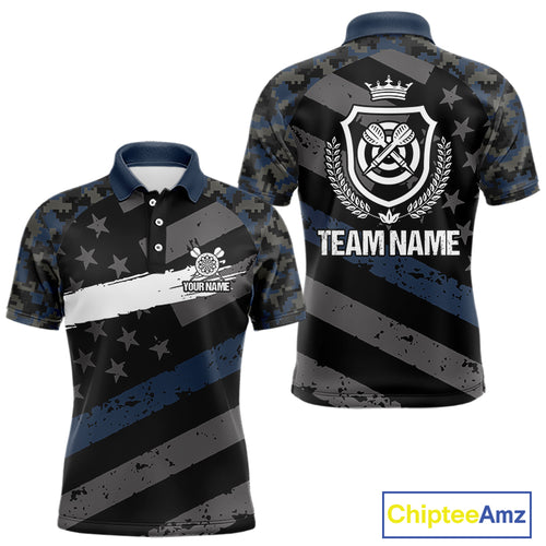 Blue Camo American Flag Darts Jersey For Men Custom Grunge Darts Shirt Team Polo & Quarter Zip TDM5031