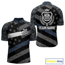 Load image into Gallery viewer, Blue Camo American Flag Darts Jersey For Men Custom Grunge Darts Shirt Team Polo &amp; Quarter Zip TDM5031