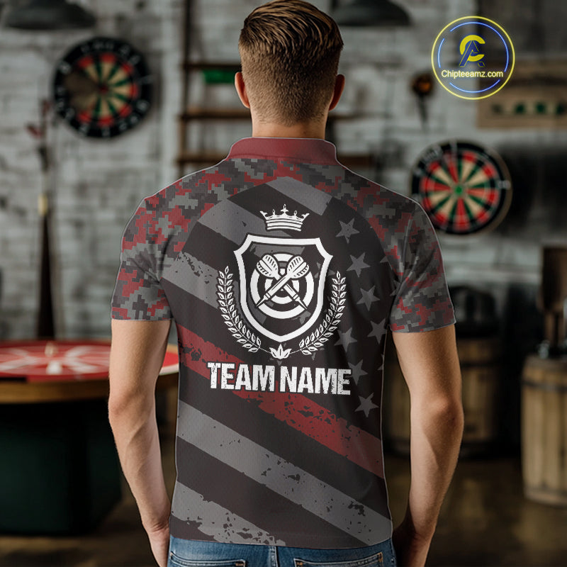 Red Camo American Flag Darts Jersey For Men Custom Grunge Darts Shirt Team Polo & Quarter Zip TDM5032