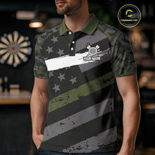 Load image into Gallery viewer, Green Military Camo US Flag Darts Jersey For Men Custom Grunge Darts Shirt Team Polo &amp; Quarter Zip TDM5033