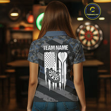 Load image into Gallery viewer, Blue Camo American Flag Darts Shirt For Women Custom Patriotic Darts Jersey Team Polo &amp; 1/4 Zip TDM5034