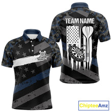 Load image into Gallery viewer, Blue Camo American Flag Darts Shirt For Men Custom Patriotic Darts Jersey Team Polo &amp; 1/4 Zip TDM5034