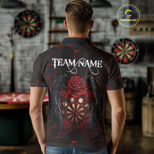 Load image into Gallery viewer, Personalized Skeleton Couple And Roses Gothic Darts Shirt For Men Custom Dart Jersey Outfit|Red TDM5038